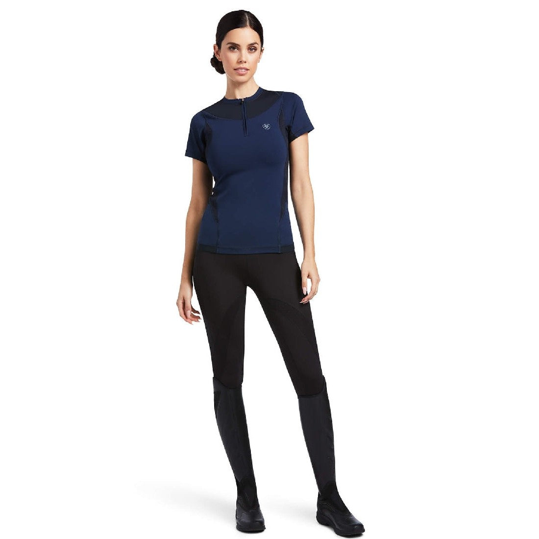 Baselayer Ariat Ascent Short Sleeve Navy Ladies-Ascot Saddlery-The Equestrian