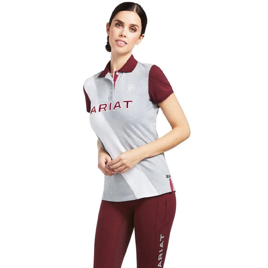 Polo Top Ariat Taryn Heather Grey & Zinfandel Sp22 Ladies-Ascot Saddlery-The Equestrian