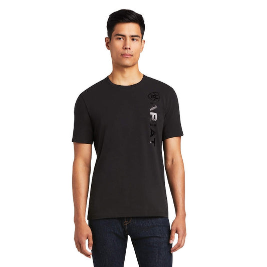 Tee Shirt Ariat Vertical Logo Black Sp22 Mens-Ascot Saddlery-The Equestrian