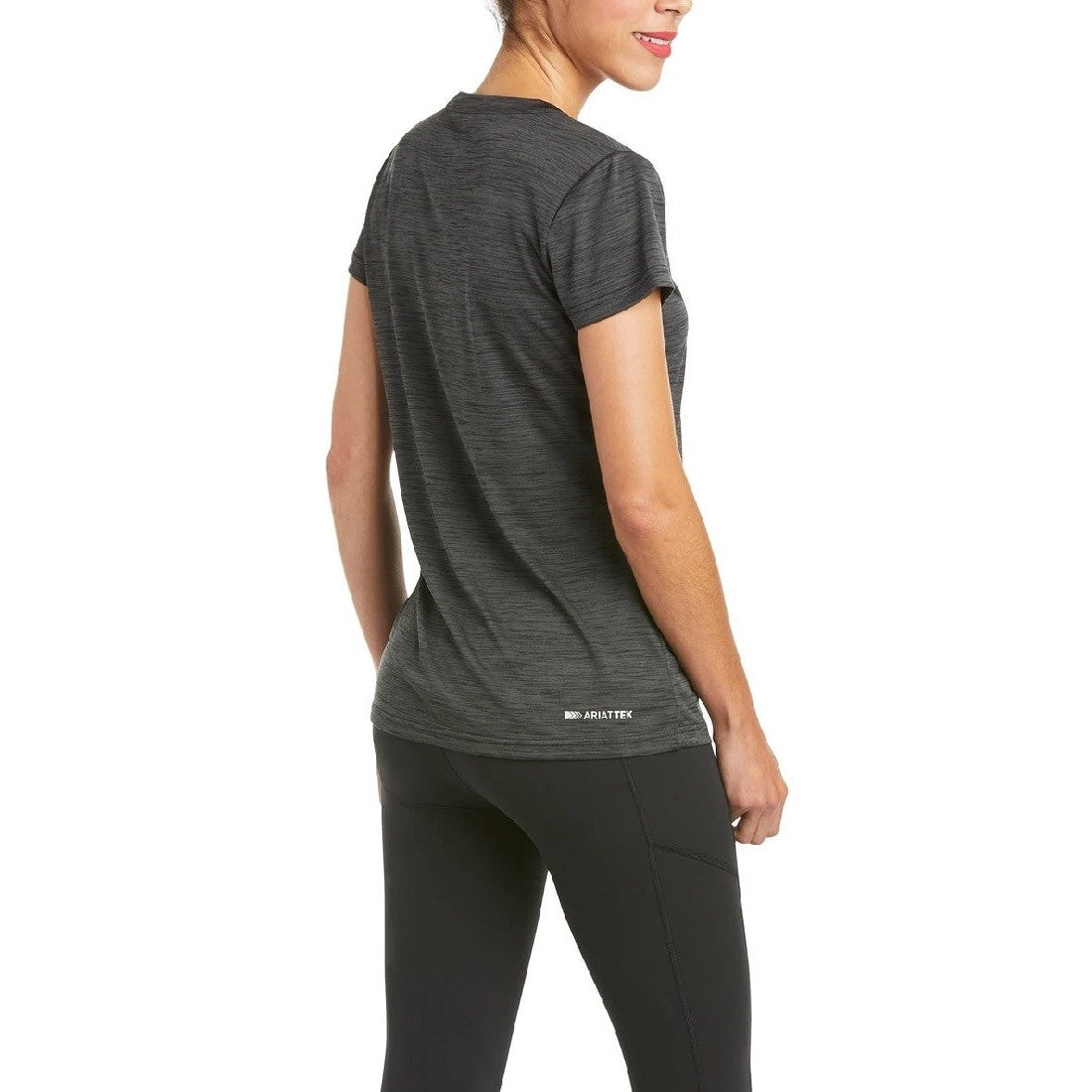 Ladies Charcoal Ariat Top with Laguna Logo, Short Sleeve S21-Ascot Saddlery-The Equestrian