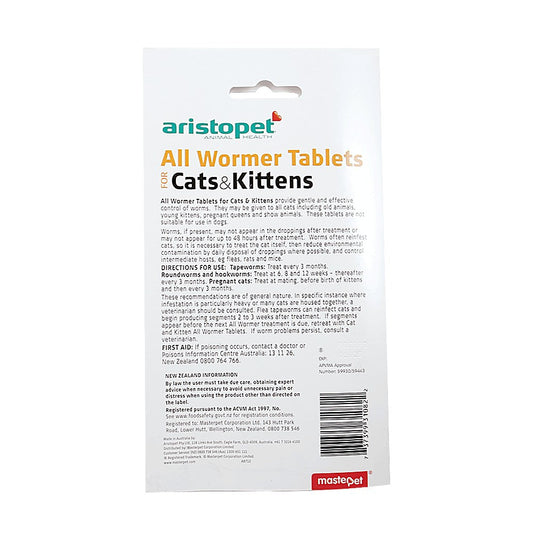 Aristopet brand All Wormer Tablets packaging for Cats & Kittens.