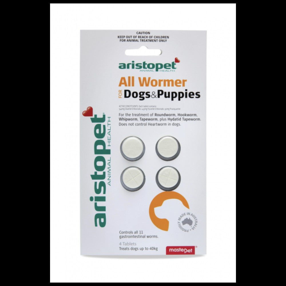 Aristopet All Wormer Tablets packaging for dogs and puppies.