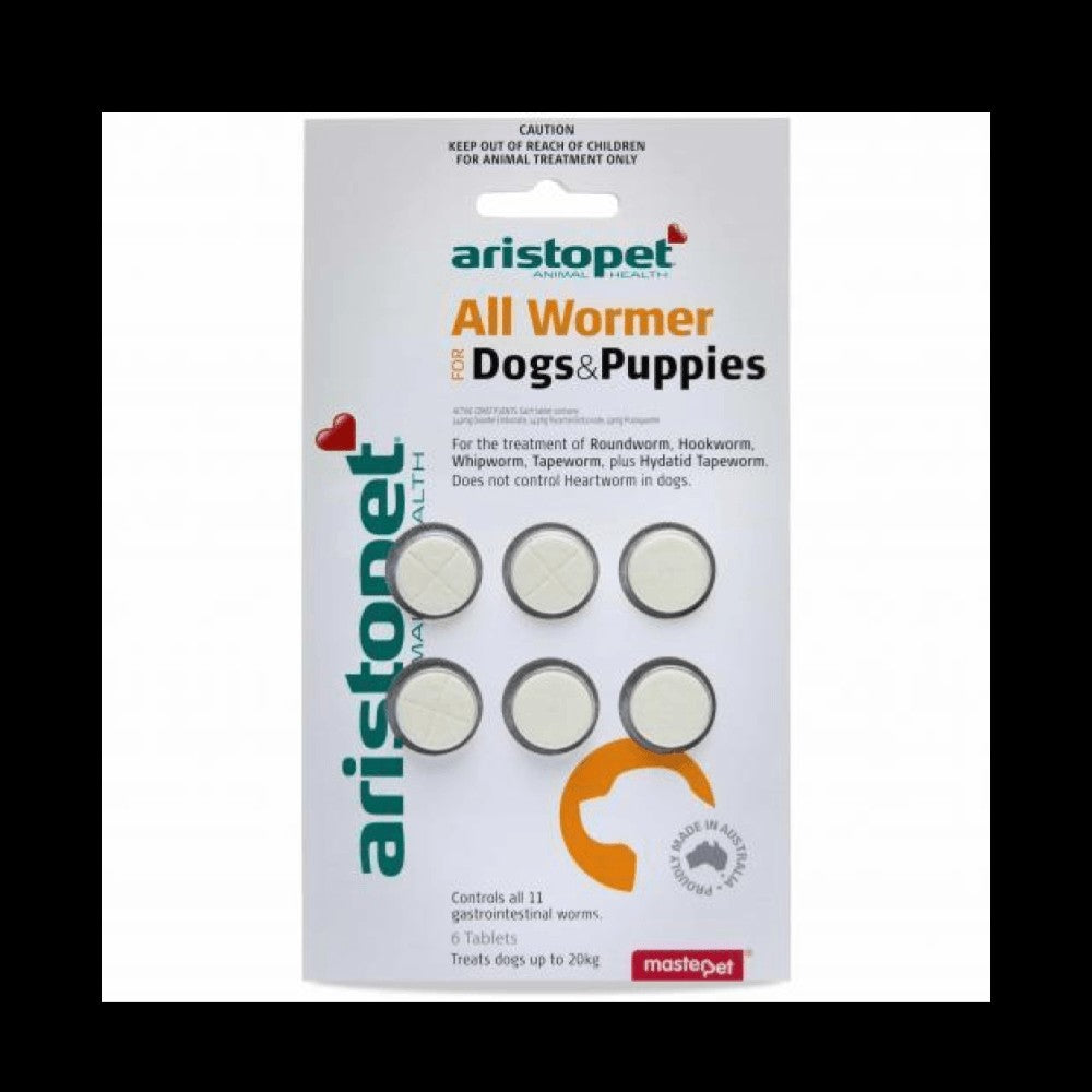 Aristopet brand all wormer tablets package for dogs and puppies.