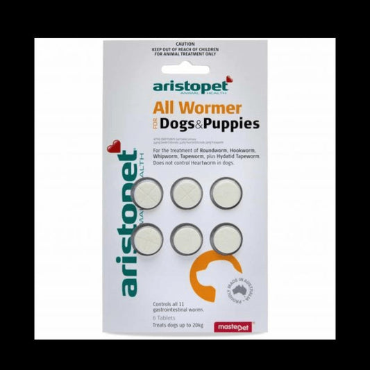 Aristopet brand all wormer tablets package for dogs and puppies.
