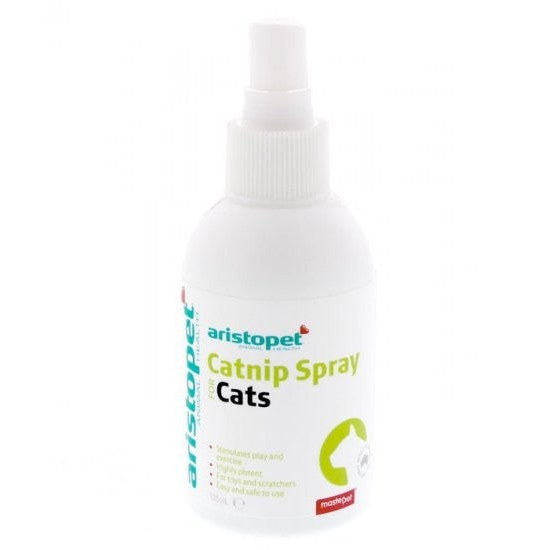 Aristopet brand Catnip Spray bottle for cats on white background.