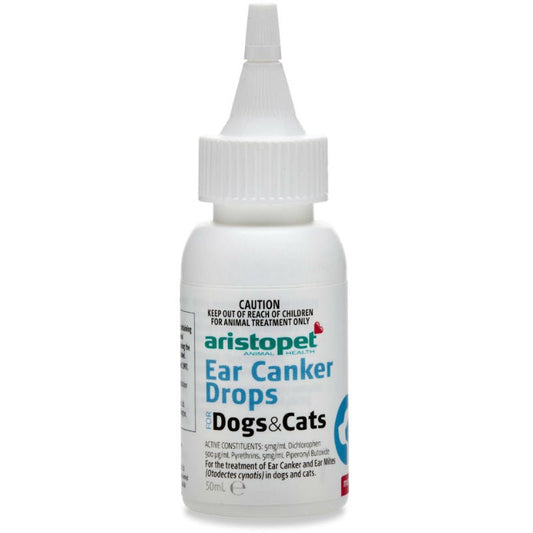 Aristopet Ear Canker Drops bottle for dogs and cats treatment.