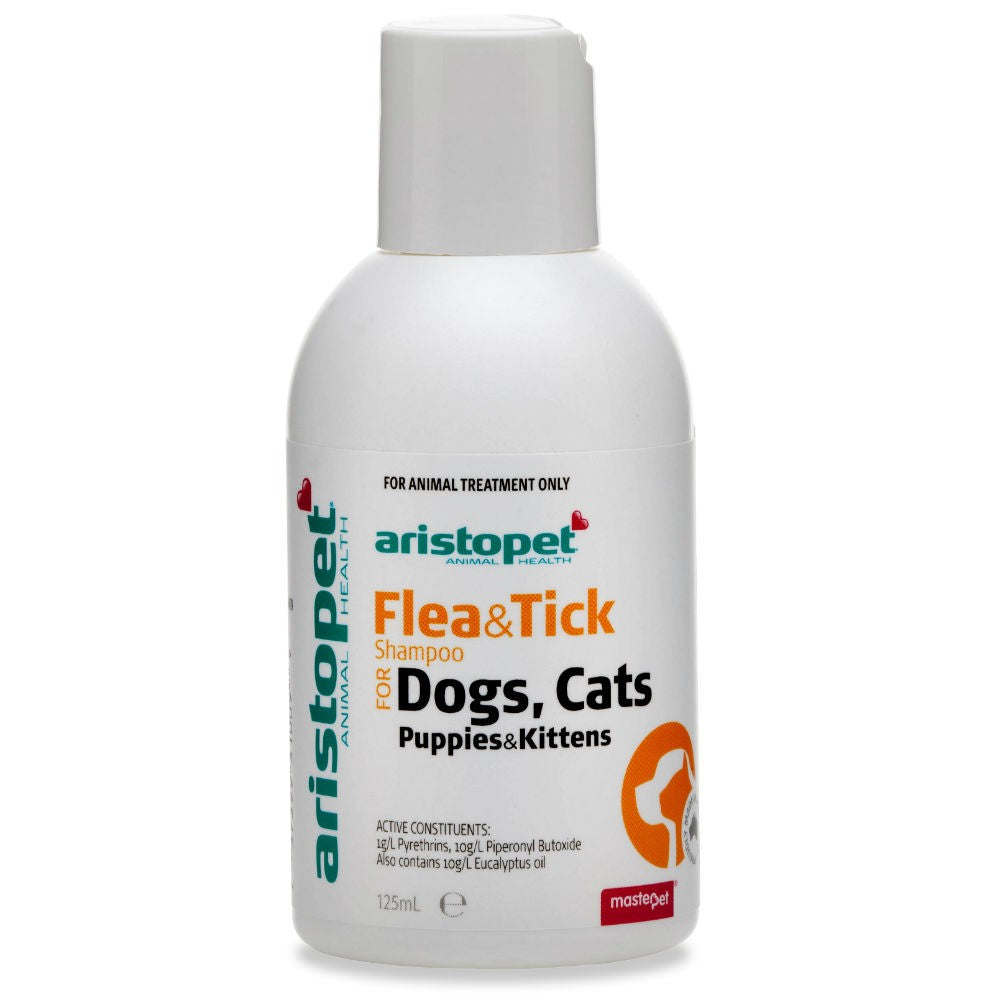 Aristopet brand Flea & Tick Shampoo bottle for dogs and cats.