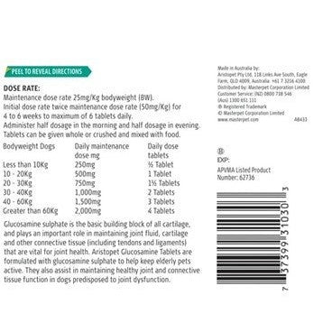 Aristopet product label with dosage instructions and barcode visible.