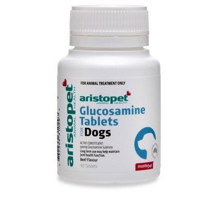 Aristopet glucosamine tablets bottle for dogs with joint support.