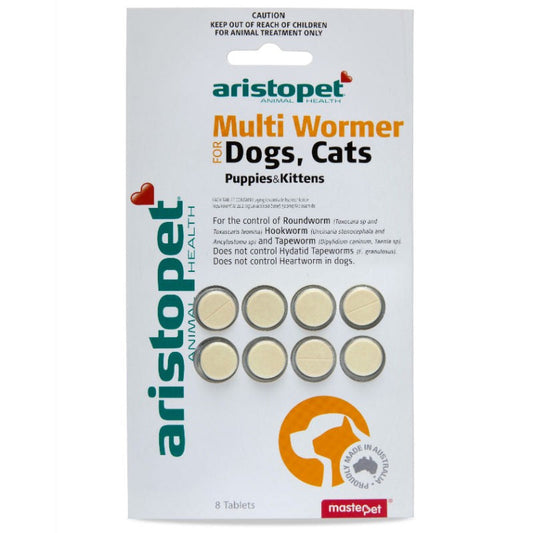 Aristopet Multi Wormer tablets packaging for dogs and cats.