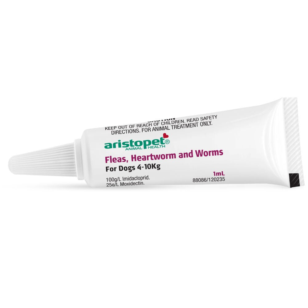 Aristopet medication tube for fleas, heartworm, and worms in dogs.