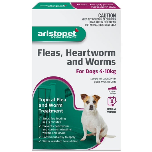 Aristopet flea, heartworm, and worm treatment for small dogs.