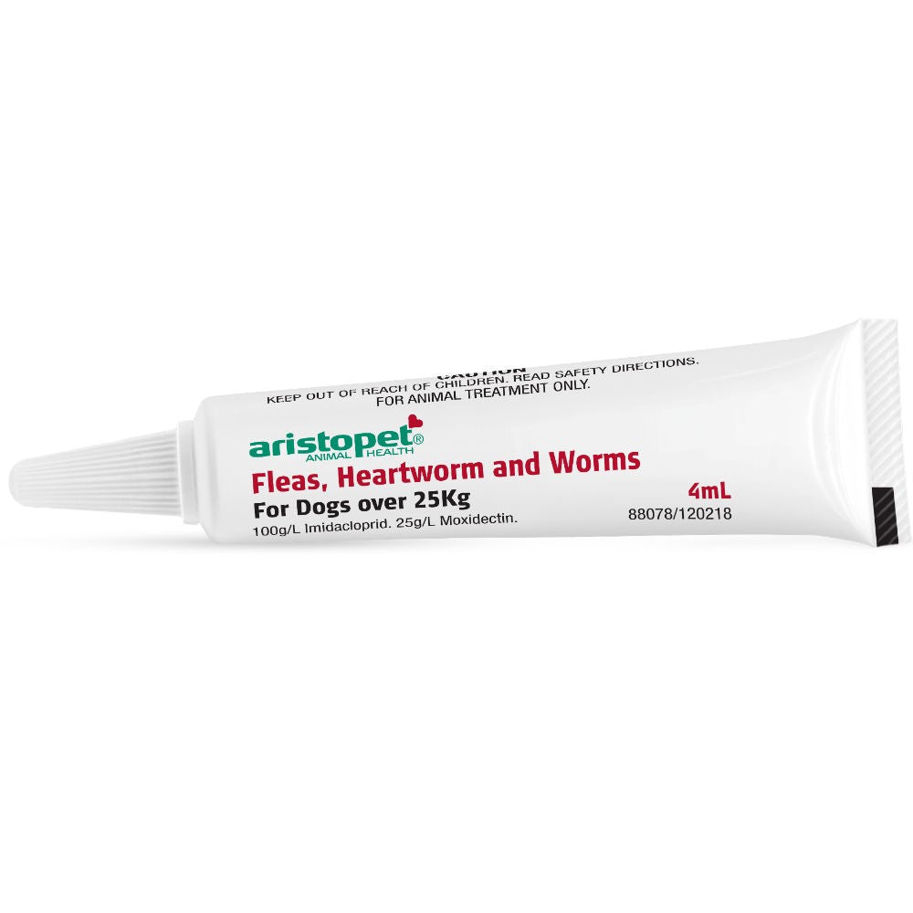 Alt text: Aristopet animal health tube for treating fleas, heartworm, and worms.