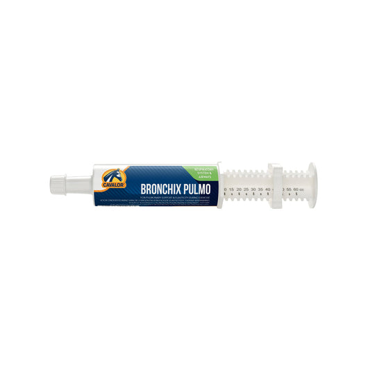 Cavalor Equicare's Bronchix Pulmo syringe for horse respiratory care.
