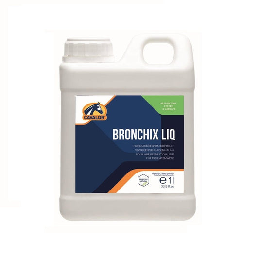 Cavalor Equicare Bronchix Liq container for respiratory relief in horses.