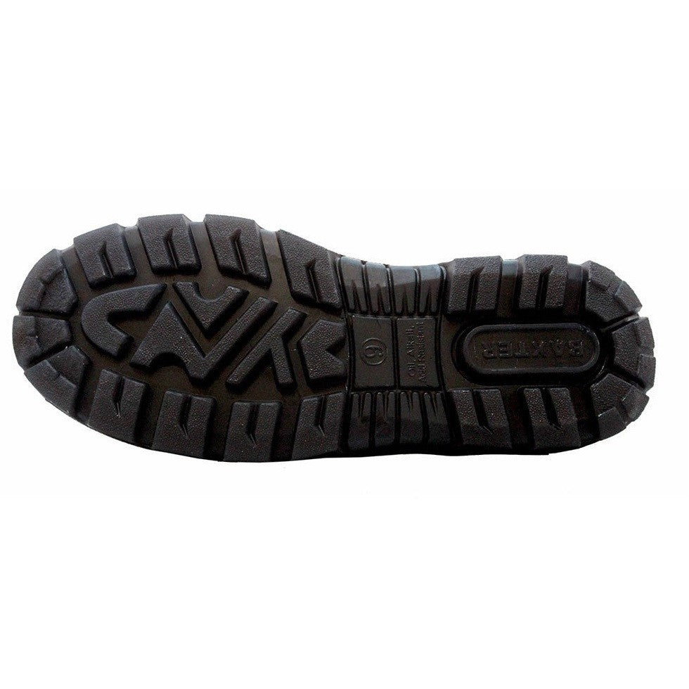 Baxter Boots branded durable black boot sole with tread pattern.