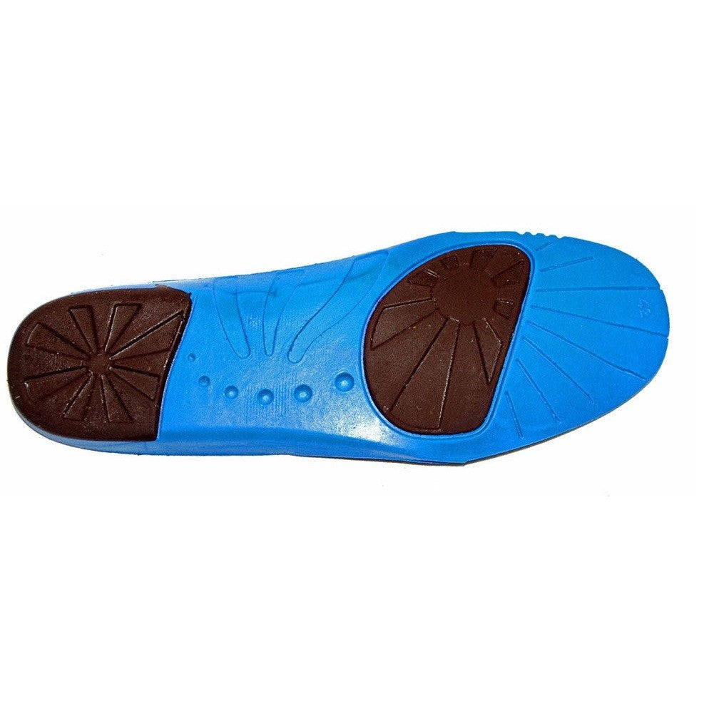 Baxter Boots orthotic insole with blue and brown design.