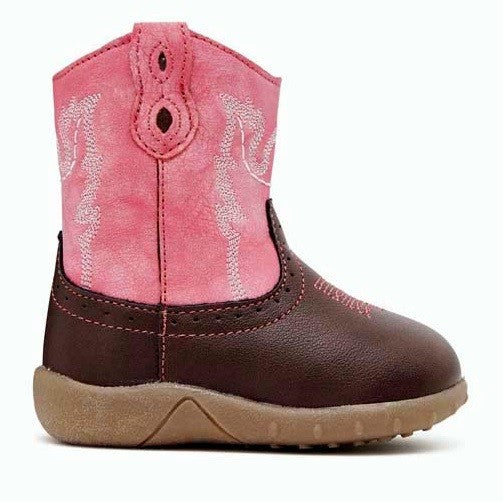 Baxter Boots pink and brown children's elastic-sided ankle boot.