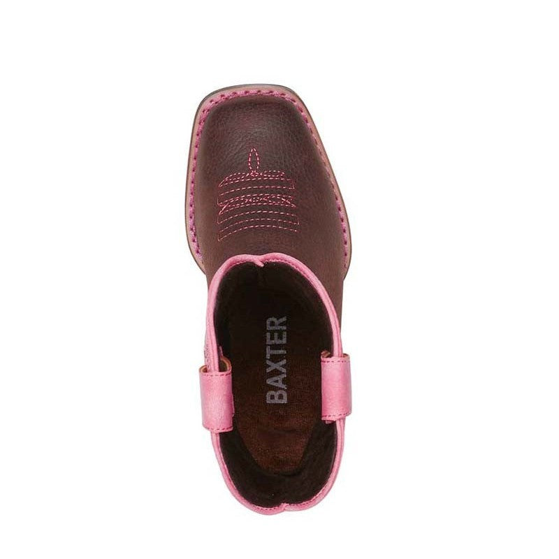 Top view of a pink Baxter Boots children's leather shoe.