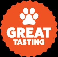 Blackdog brand logo with "GREAT TASTING" text and paw print.