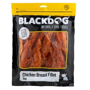 Blackdog Chicken Breast Fillet dog treats in a 1kg pack.