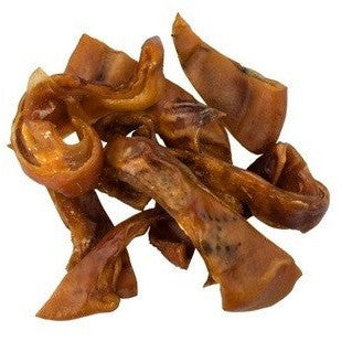 Blackdog brand pig ear pieces for dog treats on white background.