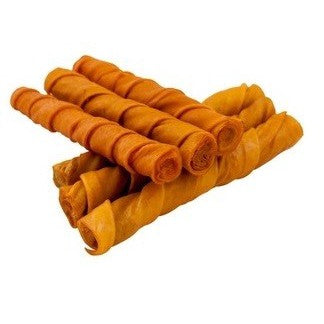 Blackdog brand stacked orange rawhide chew sticks for dogs.