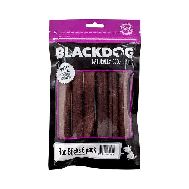 Package of Blackdog kangaroo dog treats, Roo Sticks 6 pack.