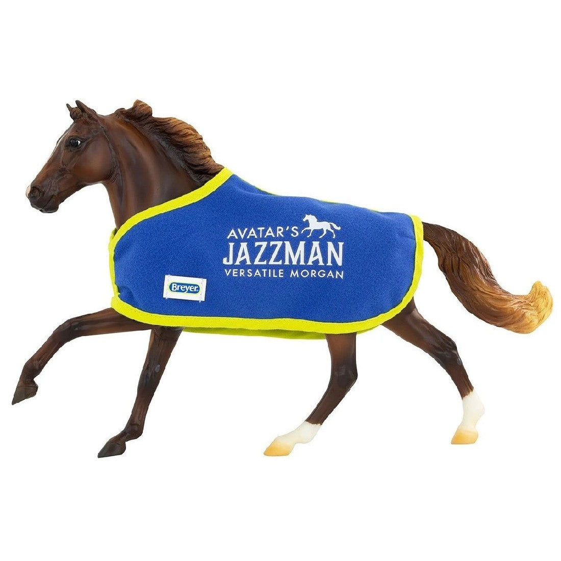 Breyer Horse Toy, brown model Morgan with blue blanket accessory.