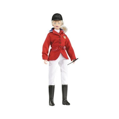 Breyer Horse Toys figurine of a rider in red jacket and helmet.