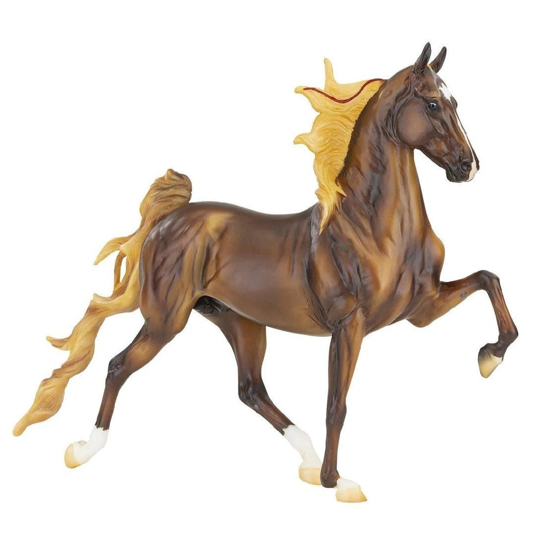 Breyer Horse Toy galloping with chestnut coat and blonde mane.