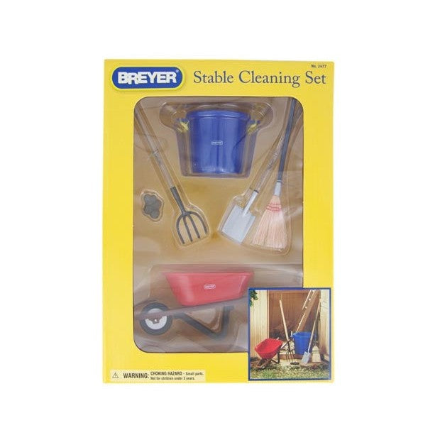 Breyer Horse Toys stable cleaning set with tools and wheelbarrow.