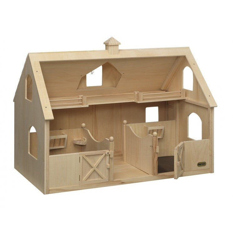 Breyer Horse Toys wooden barn model with detailed interior design.