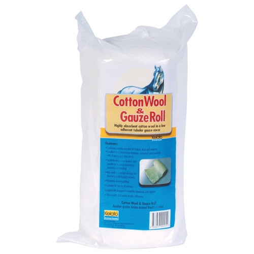 Kelato cotton wool and gauze roll in plastic packaging.
