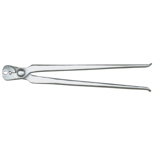 Stainless steel medical forceps with pointed tips on white background.