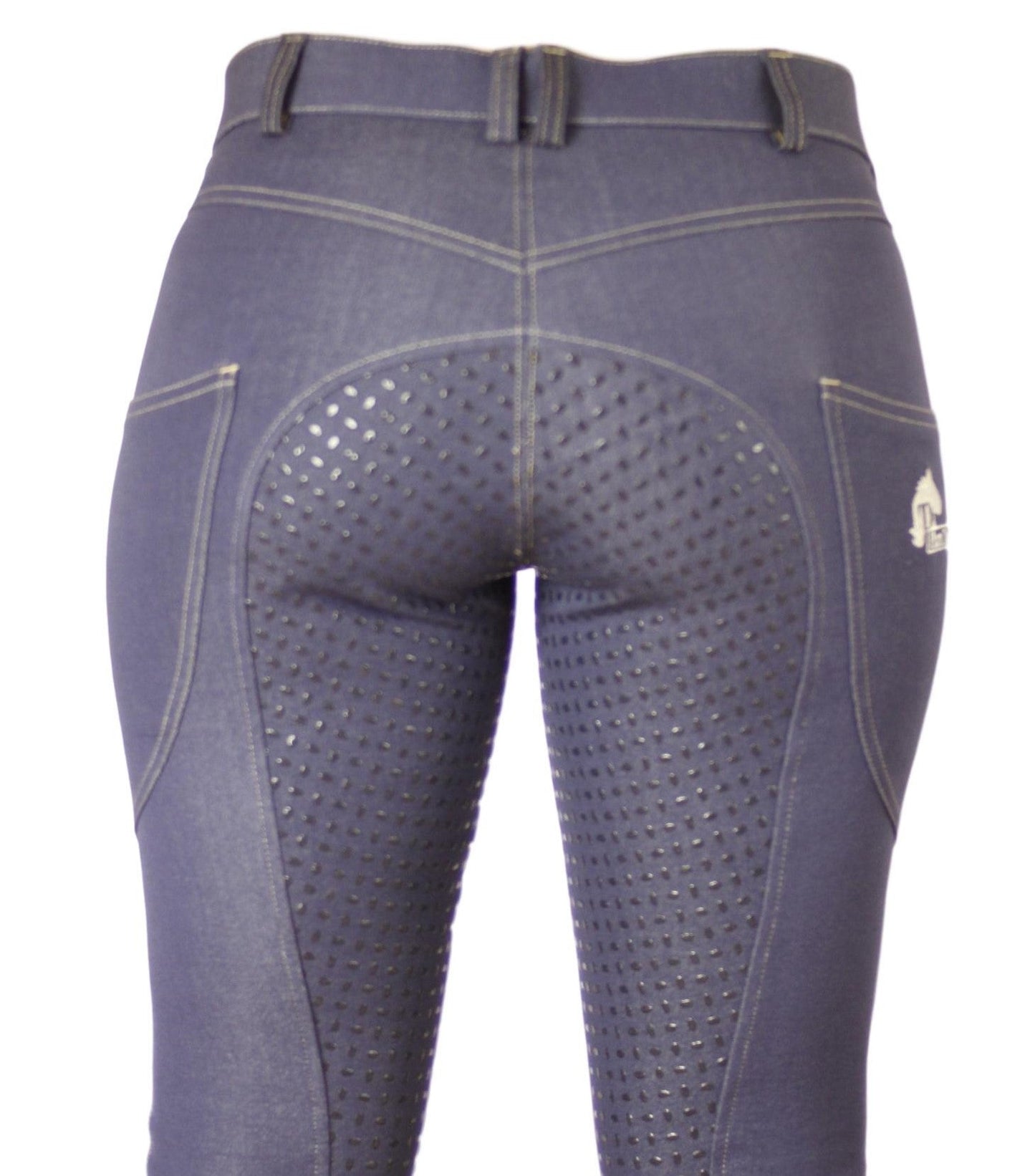 Denim Breeches with silicone seat and phone pocket-Plum Tack-The Equestrian