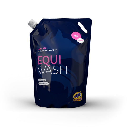 Cavalor Equicare Equi Wash shampoo in a blue refill pack.