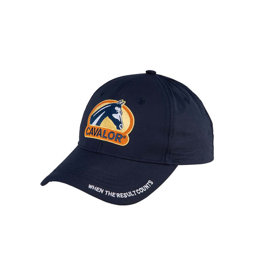 Navy blue Cavalor Equicare baseball cap with logo and slogan.