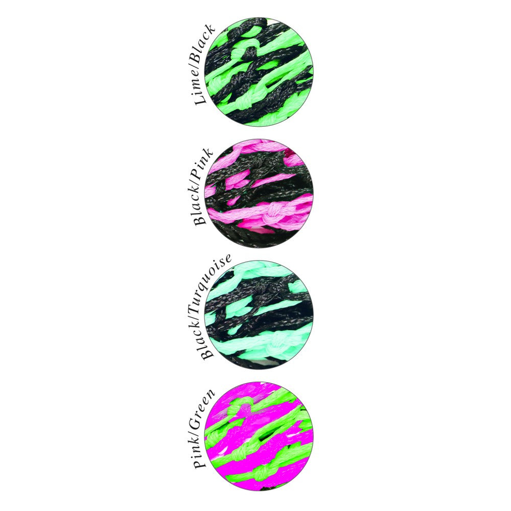 Color swatches for hay feeder in lime/black, pink/black, turquoise/black, green/pink.