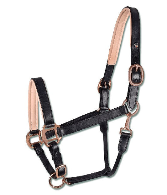 Headstall Leather Rose Gold Black-Ascot Saddlery-The Equestrian