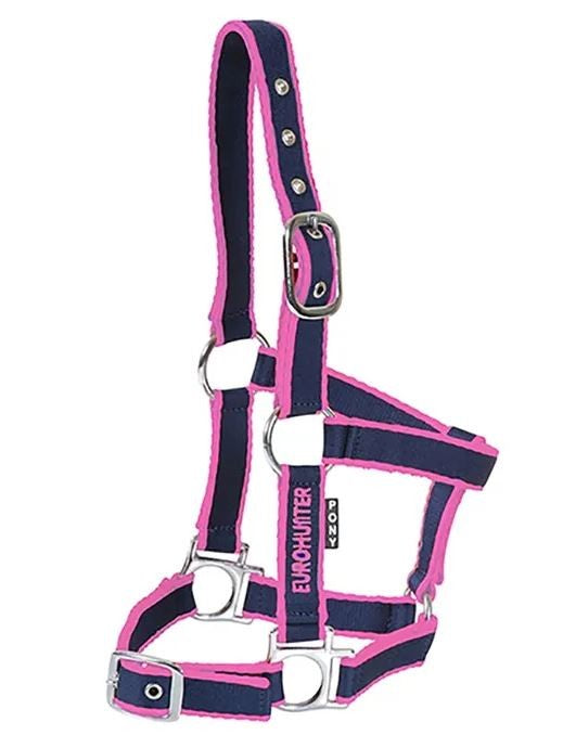 Headstall Webbing Eurohunter Comfort & Lead Navy & Pink-Ascot Saddlery-The Equestrian