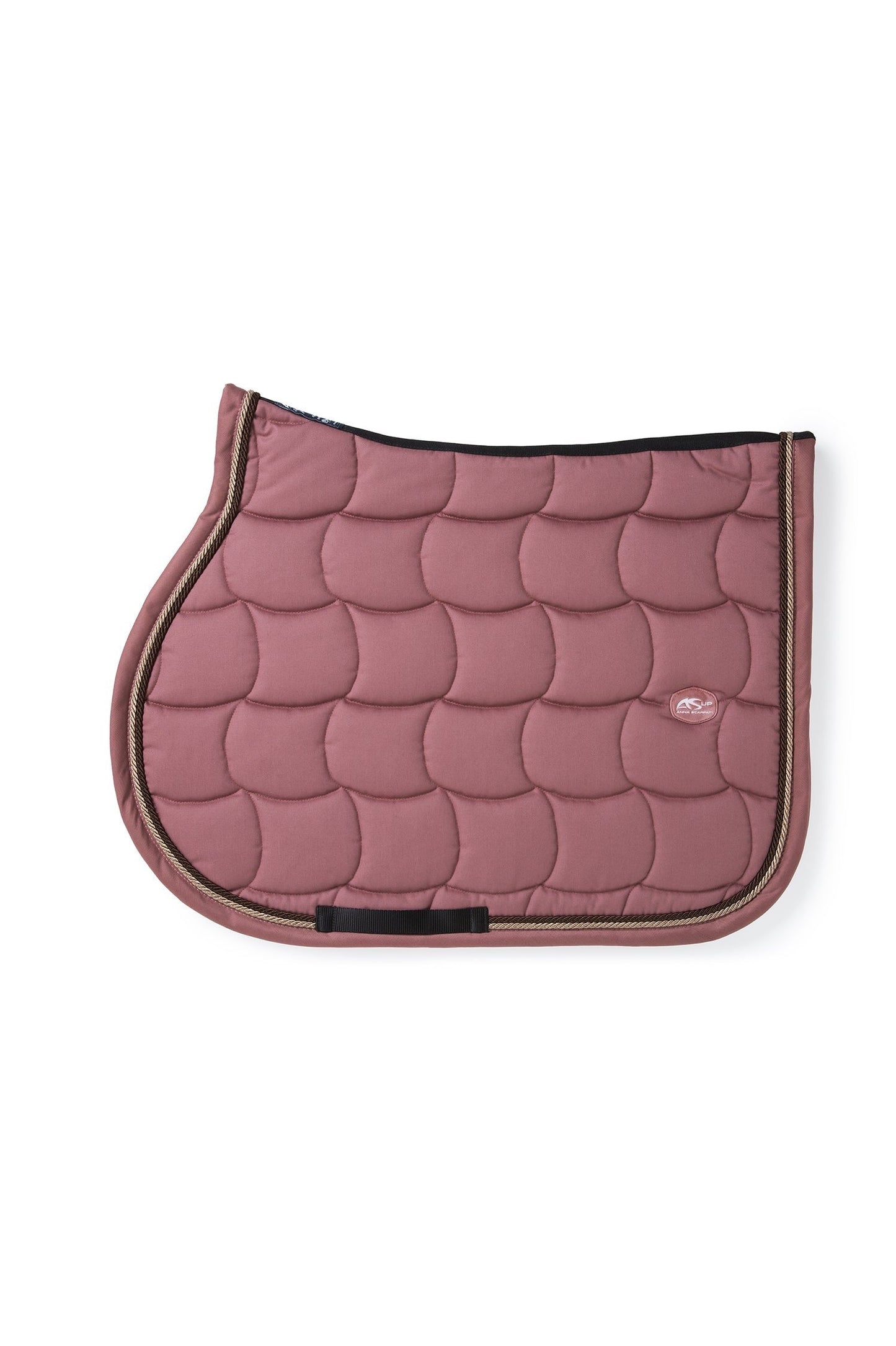 Anna Scarpati quilted horse saddle pad in mauve with piping.