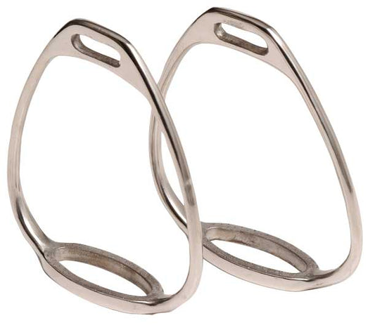 Pair of shiny stainless steel stirrup leathers for horse riding.