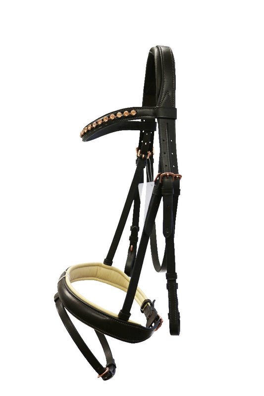 Bridle Hanoverian Snaffle Rose Gold Leather Jeremy & Lord Brown-Ascot Saddlery-The Equestrian