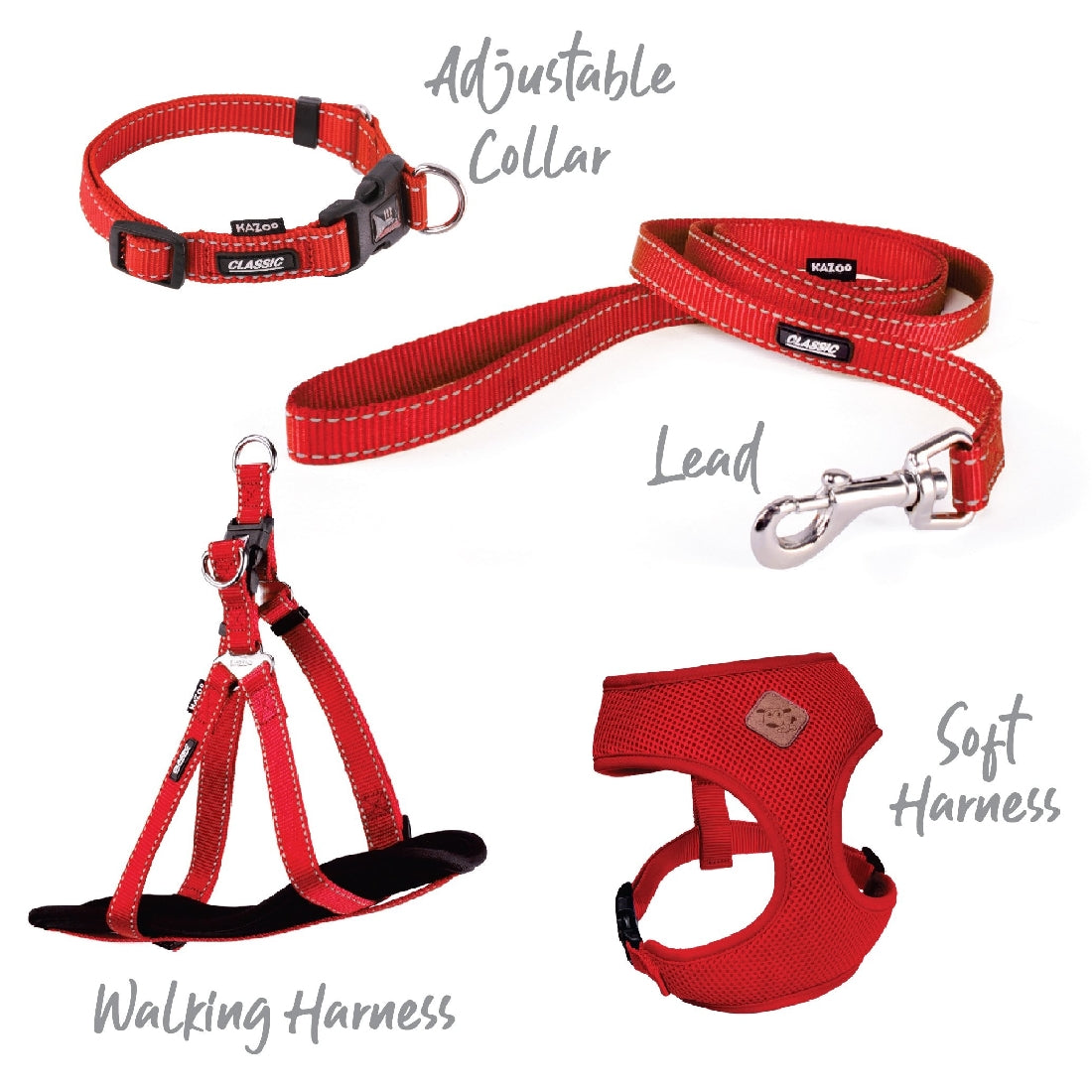 Kazoo Dog Collar Classic Adjustable Red-Ascot Saddlery-The Equestrian