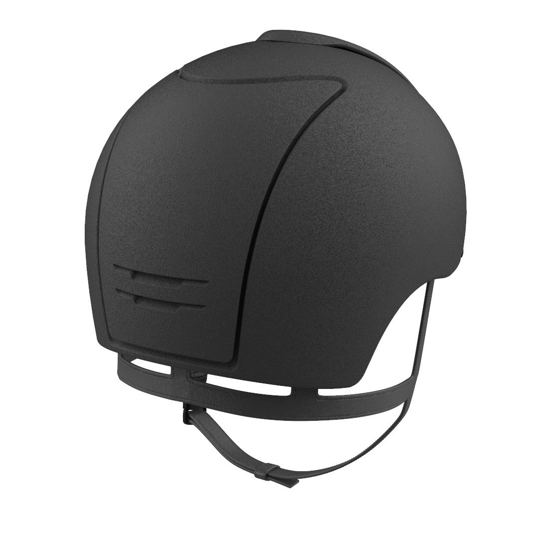 KEP brand black equestrian helmet for horse riding, side profile view.