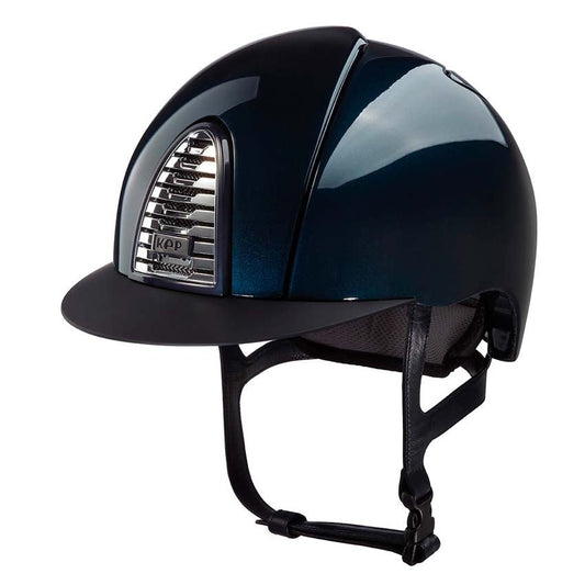 KEP brand equestrian helmet, glossy navy blue, ventilation grille design.