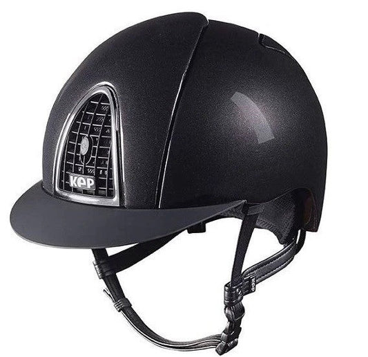 KEP brand black equestrian riding helmet with front ventilation grid.
