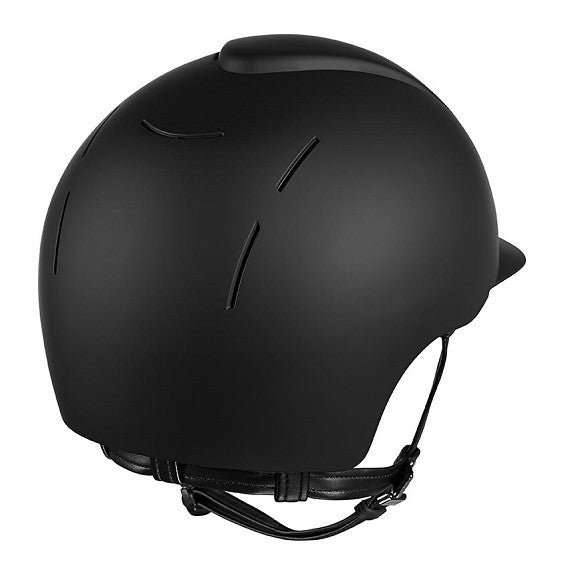 KEP brand black horse riding helmet with sleek design and straps.