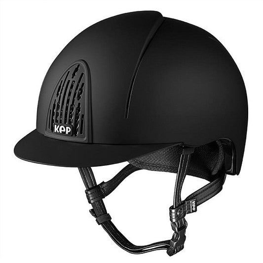 KEP brand black equestrian helmet, matte finish with front ventilation.